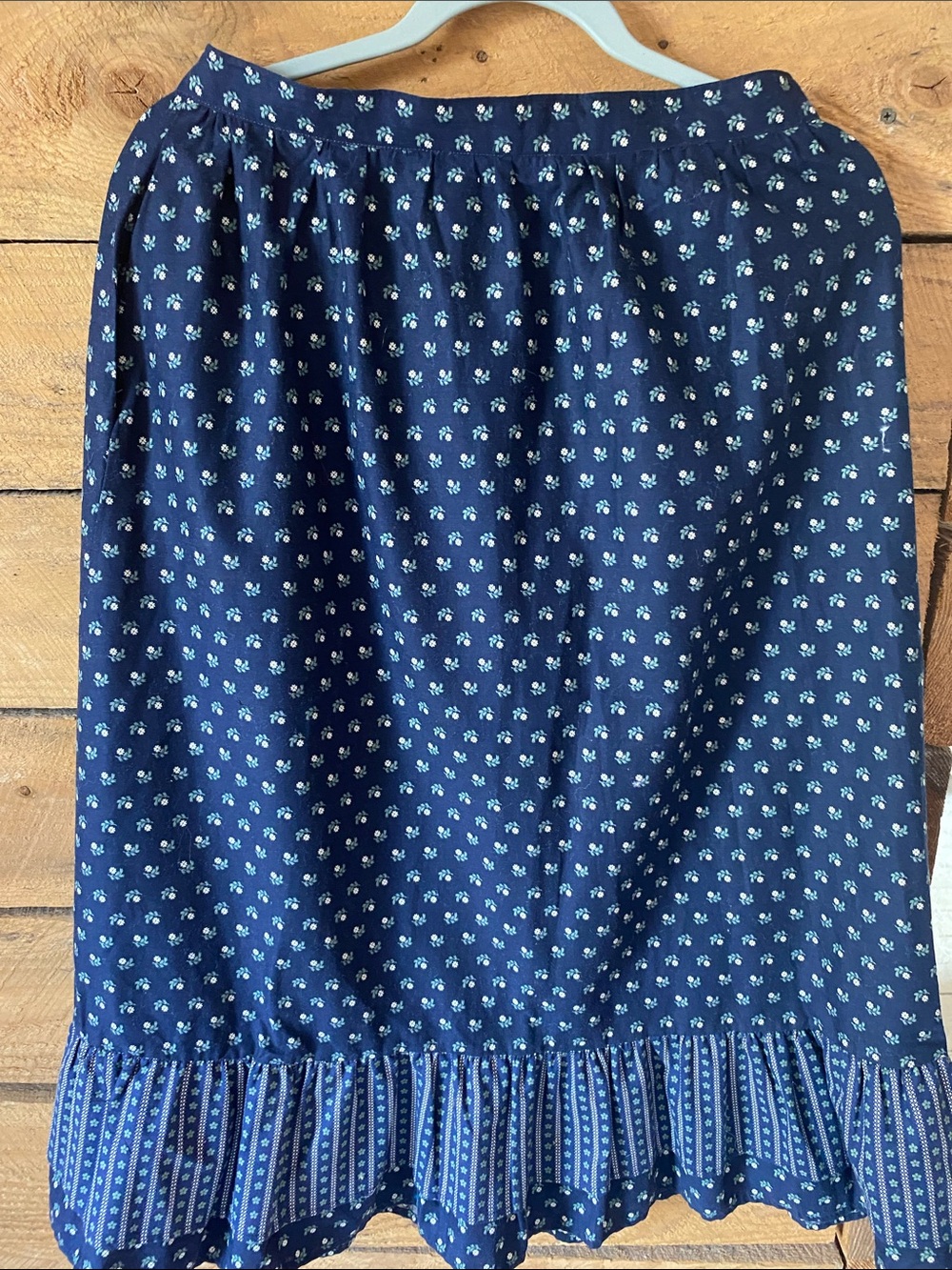 Navy Petite Floral Print Midi Skirt with Ruffled Hem